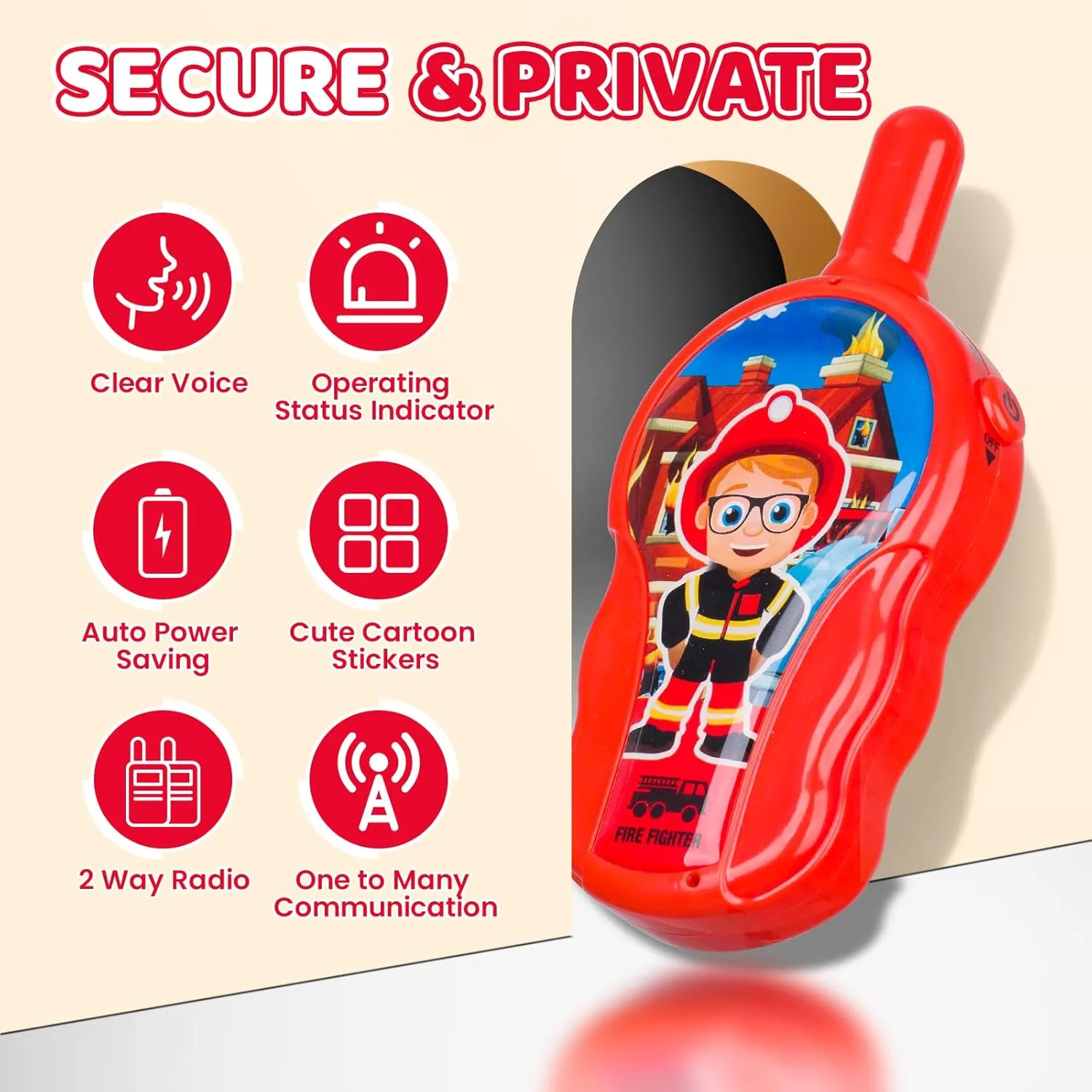 Walkie Talkies for Kids - Walkie Talkie Toys Gifts for 4 5 6 7 8 Year Old Girls Boys Long Range Fire & Rescue Walkie Talkies for Christmas Birthday Easter Gifts Indoor Outside Games Red