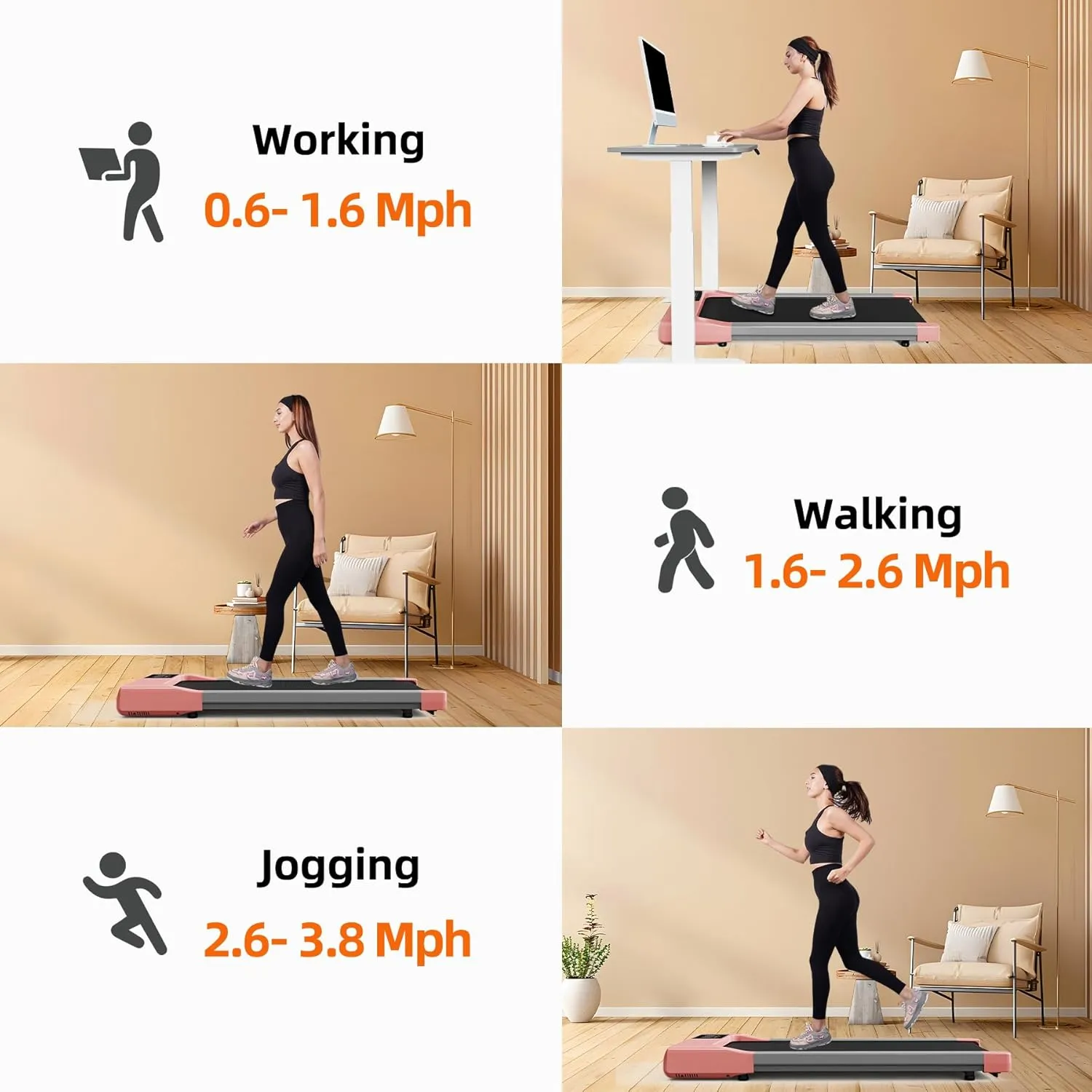 Walking Pad Treadmill, Under Desk Treadmill for Home Office,3 in 1 Treadmills for Home with Remote Control, Walking Jogging Machine with 300 lbs Weight Capacity in LED Display, No Assembly