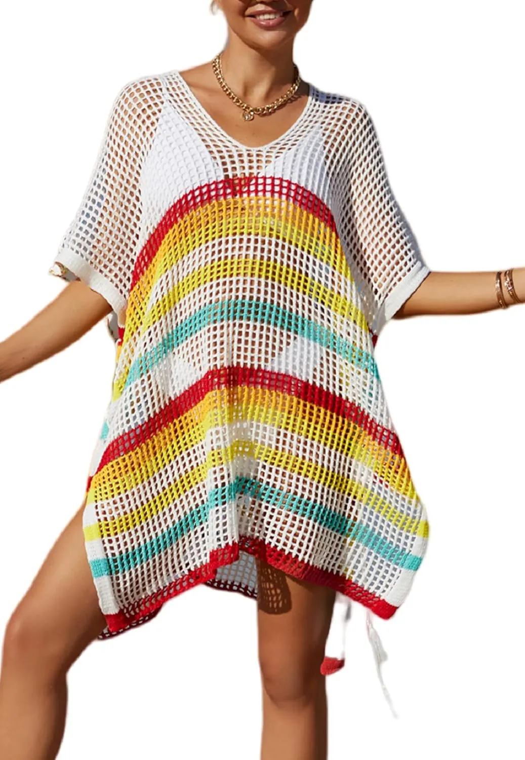 Wander Agio Wonens Beach Club Perspective Casual Cover Bikini Cover-up Net Knit Coverups Large Hole Mesh