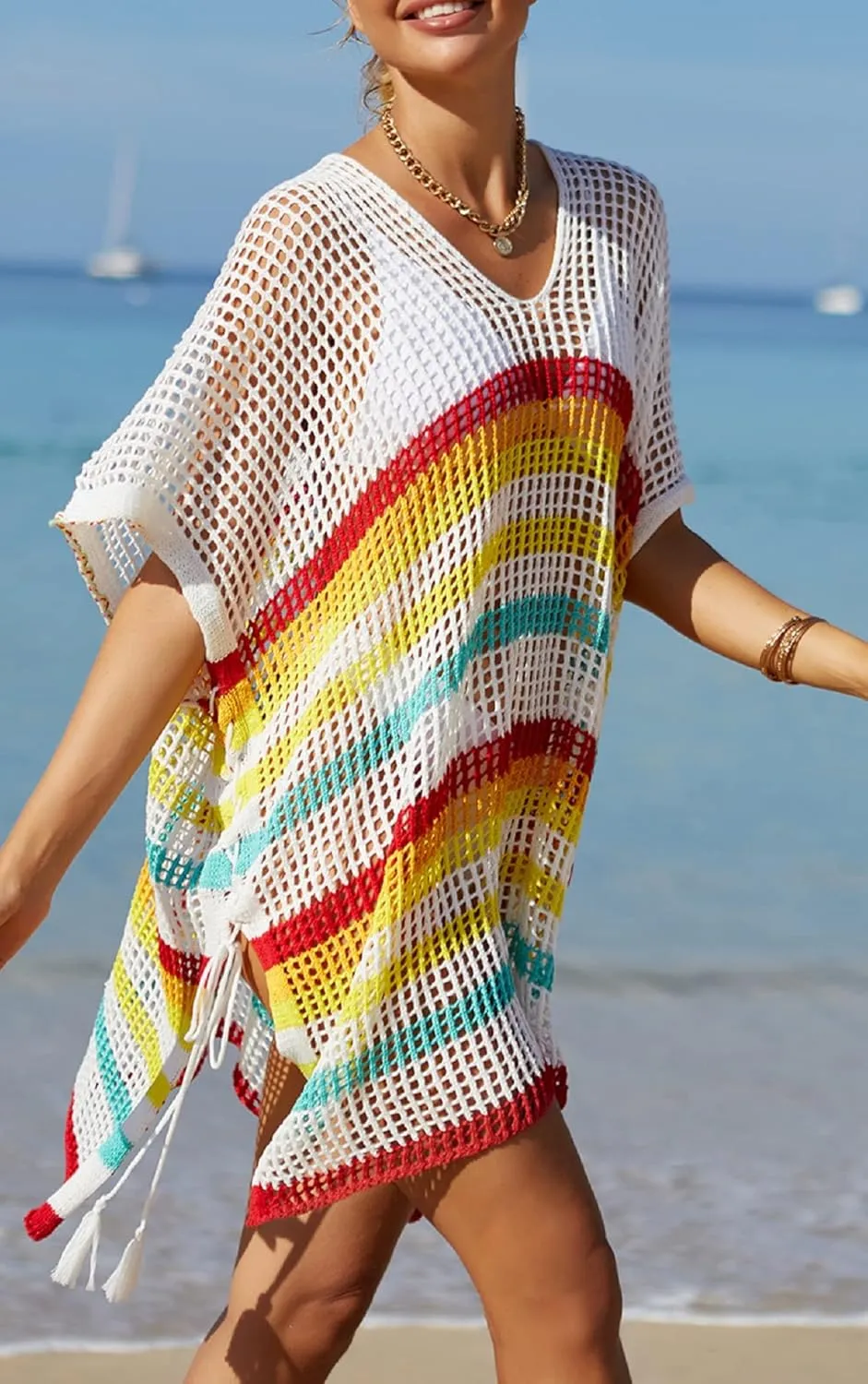 Wander Agio Wonens Beach Club Perspective Casual Cover Bikini Cover-up Net Knit Coverups Large Hole Mesh