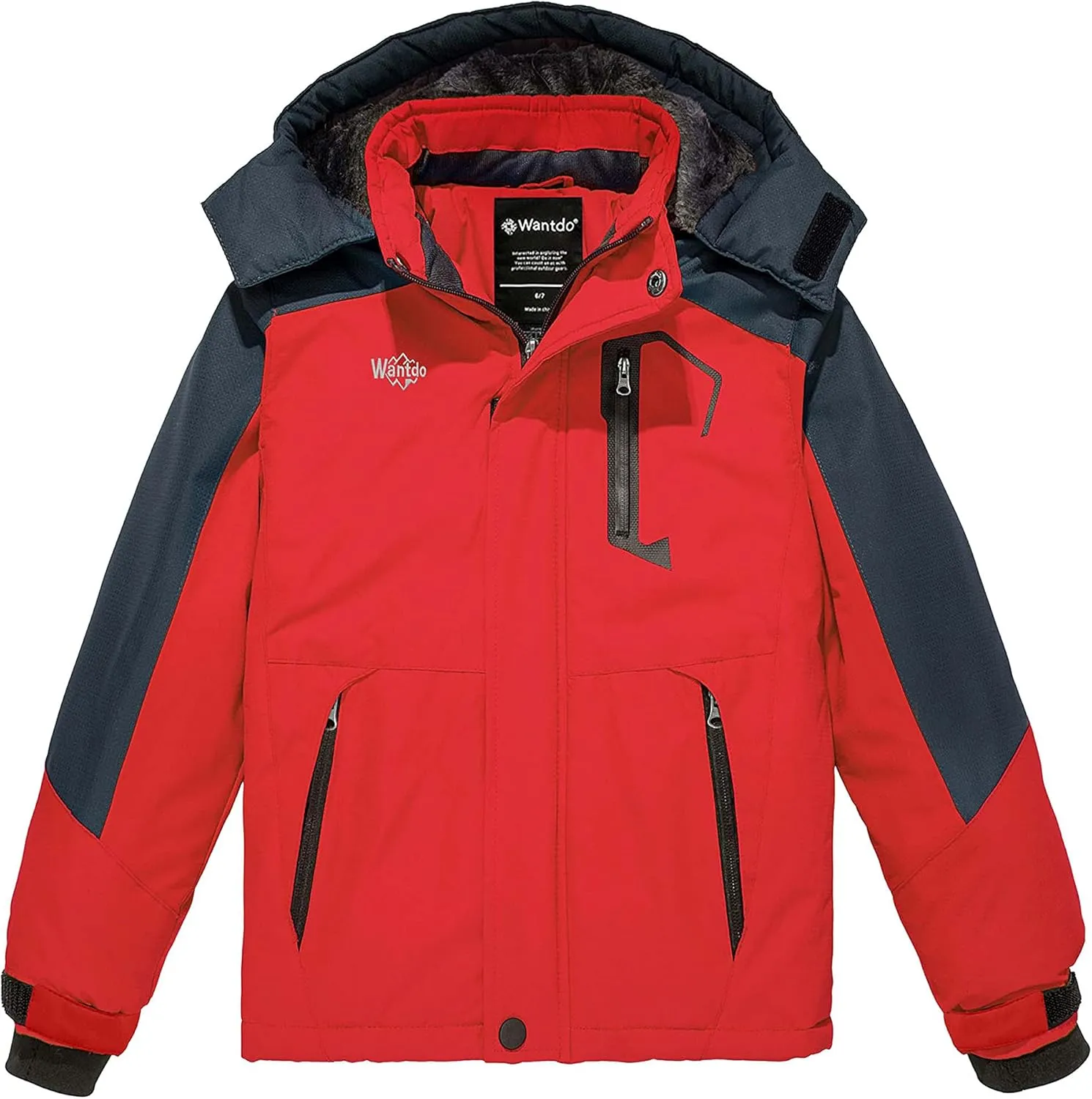Wantdo Boy's Waterproof Ski Jacket Fleece Snowboarding Jackets Warm Thick Winter Coat Hooded Raincoats