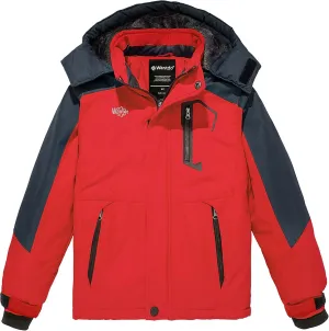 Wantdo Boy's Waterproof Ski Jacket Fleece Snowboarding Jackets Warm Thick Winter Coat Hooded Raincoats