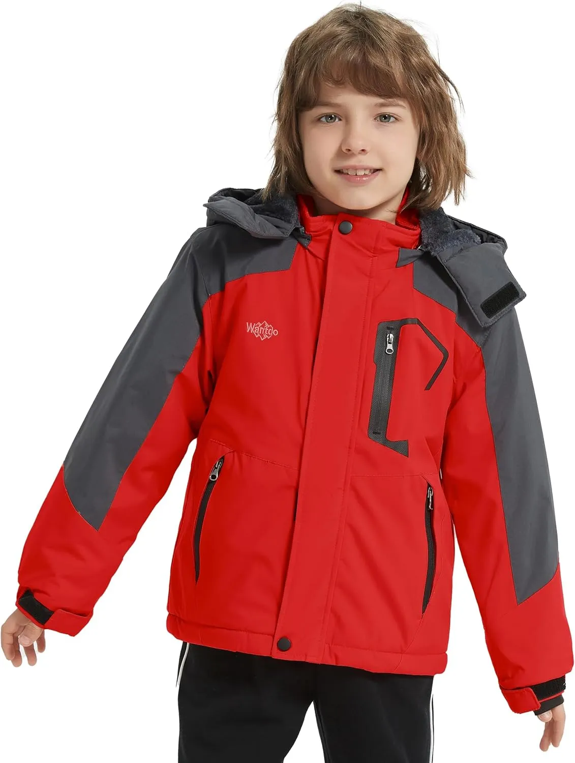 Wantdo Boy's Waterproof Ski Jacket Fleece Snowboarding Jackets Warm Thick Winter Coat Hooded Raincoats