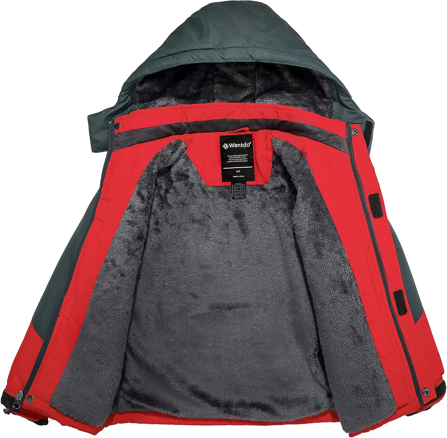 Wantdo Boy's Waterproof Ski Jacket Fleece Snowboarding Jackets Warm Thick Winter Coat Hooded Raincoats