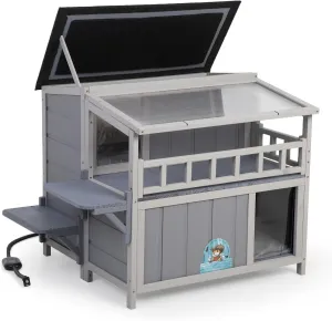 Warm Cat Shelter with Heated Pet Pad Bed, Outdoor Heating Pad Insulated Cat House, Balcony, Timing and Temp Adjustable, Feral Cat Hutch for Winter, Weatherproof