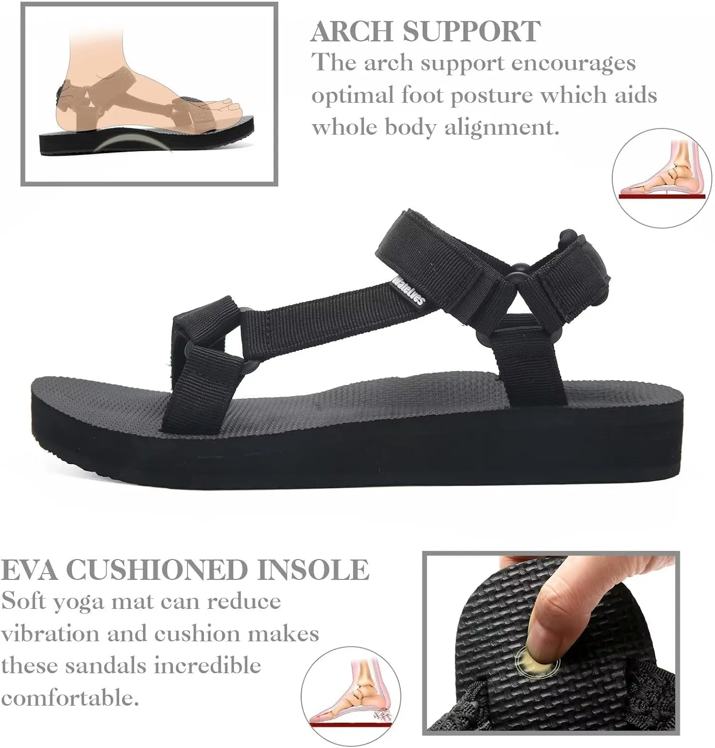 WateLves Womens-Sport-Sandals Outdoor Hiking Sandals with-Arch-Support Comfortable Webbing-Water-Athletic Beach-Sandals for Travel-Walking-Trekking-Camping
