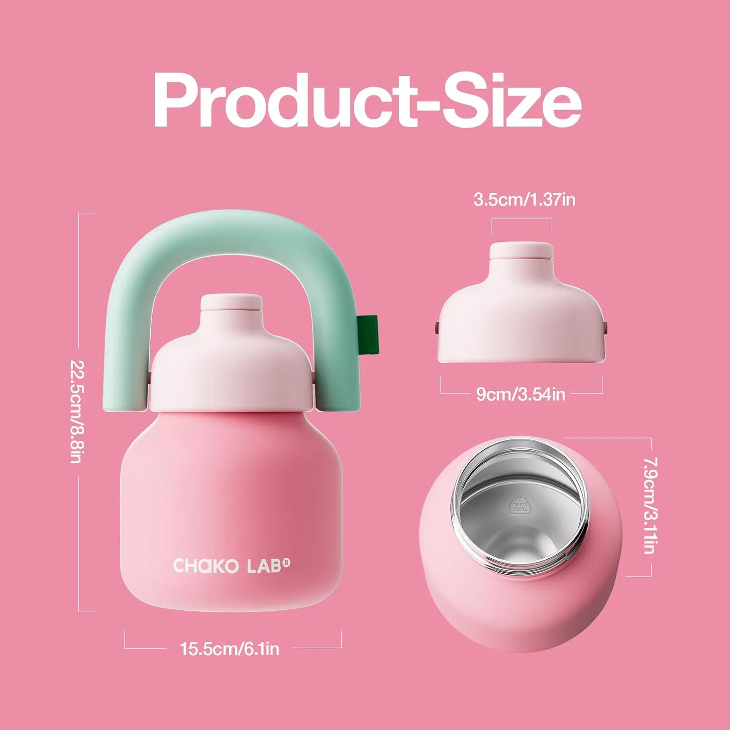 Water Bottle with Straw and Carry Handle | Wide Mouth vacuum insulated stainless steel Metal Thermos Bottles | Reusable, leak-proof and BPA-free | 33oz(Pink&Red)