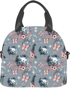 Watercolor phases the moon and flowers boho style Insulated Adult Lunch Bag with Shoulder Strap for Women Lightweight Reusable Portable Freezable Lunch Tote Bag for Work Picnic