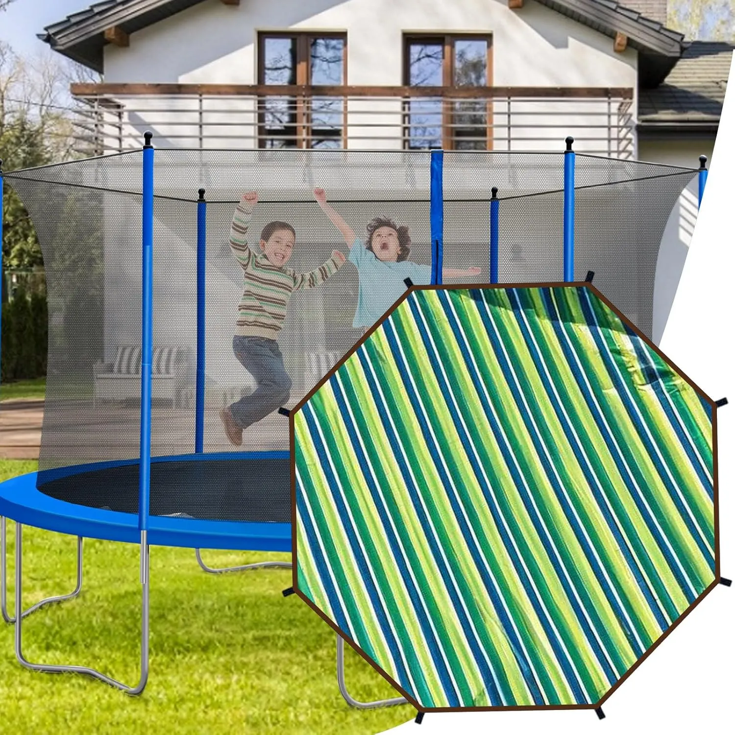 Waterproof UV Protection Trampoline Tent Cover | Trampoline Sunshade, Tear Resistant Tent, 12ft 14ft Soft Outdoor Sun Protection Cover, Outdoor Backyard Garden Use, All Season Protection