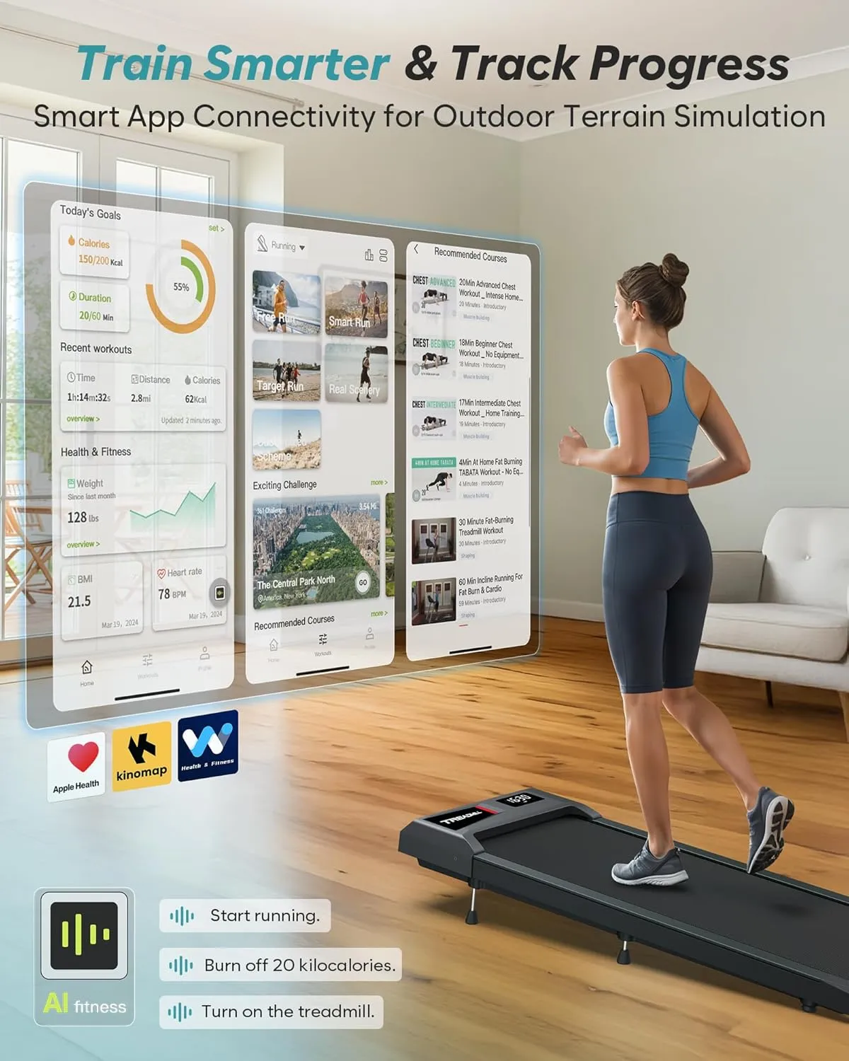 WELLFIT Walking Pad with 10% Incline, Under Desk Treadmills with Voice Control Mute Remote,Lightweight Portable Treadmill for Home Small Office, 2.5HP Quiet Walking Pads Work with KINOMAP Apple Health