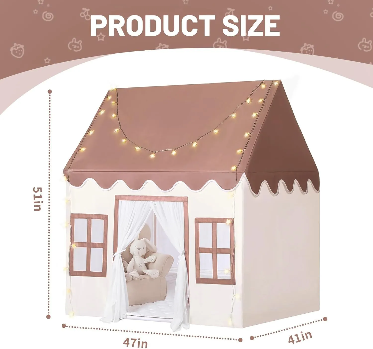 Wilwolfer Play Tent for Kids Indoor - Kids Play Tent Indoor Toddlers Play House Large Toddler Toy House Birthday Gift for Boys & Girls Playroom Decor (Brown Playhouse)