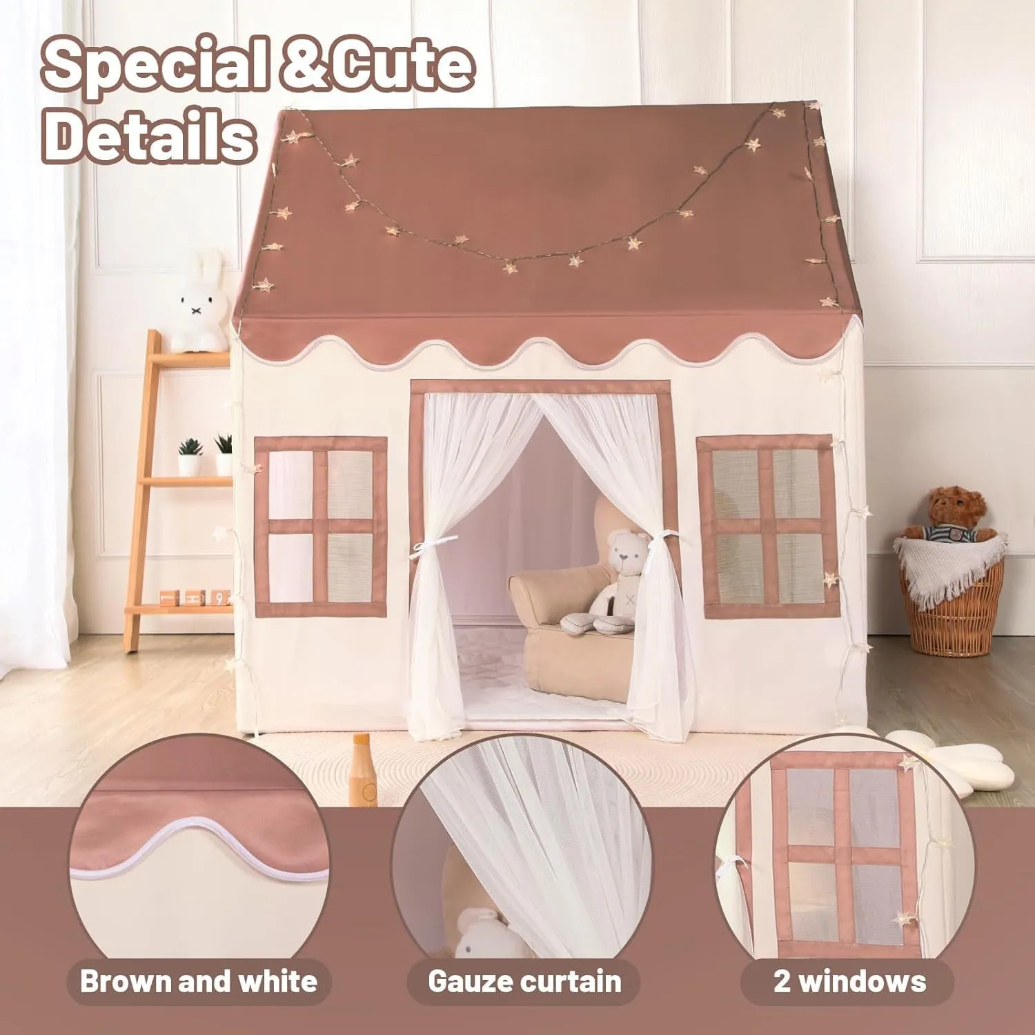 Wilwolfer Play Tent for Kids Indoor - Kids Play Tent Indoor Toddlers Play House Large Toddler Toy House Birthday Gift for Boys & Girls Playroom Decor (Brown Playhouse)