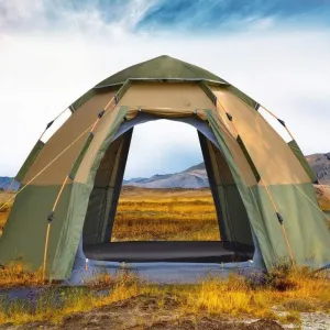 Windproof Family Tent 3-4 Person Portable Waterproof Tents for Camping Backpacking Hiking Outdoor Music Festivals Brown