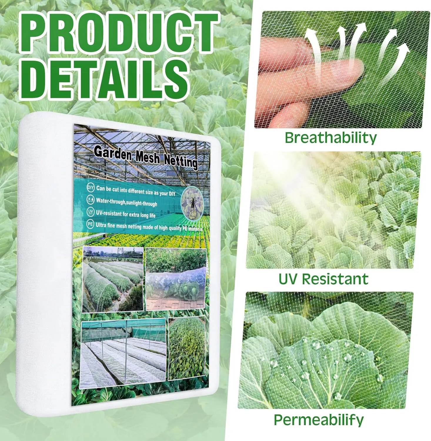 Windyun 3 Pack Garden Mesh Netting Mosquito Netting Fruit Tree Netting Insect Bug Netting Bug Netting for Garden Protection Ultra Fine Plant Netting(10 x 33 ft,White)