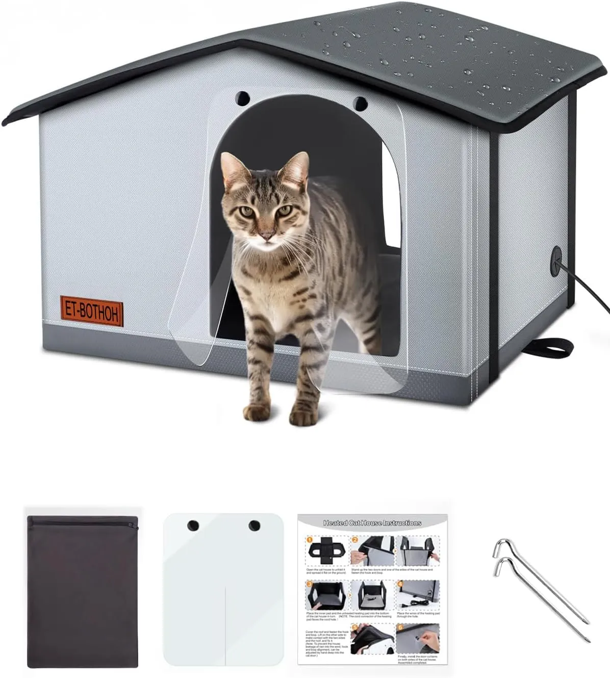Without Heated Outdoor cat House Weatherproof Indoor/Outdoor Heated cat House for Outside Outdoor cat shelter Feral cat House Outdoor Insulated clawsable Heated cat House Small Dogs (20"x17"x16")
