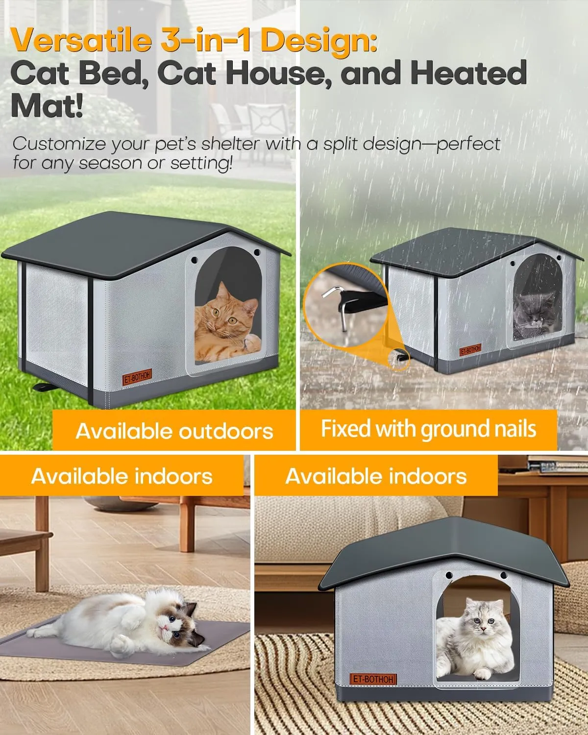 Without Heated Outdoor cat House Weatherproof Indoor/Outdoor Heated cat House for Outside Outdoor cat shelter Feral cat House Outdoor Insulated clawsable Heated cat House Small Dogs (20"x17"x16")