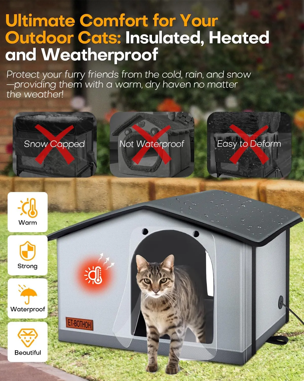 Without Heated Outdoor cat House Weatherproof Indoor/Outdoor Heated cat House for Outside Outdoor cat shelter Feral cat House Outdoor Insulated clawsable Heated cat House Small Dogs (20"x17"x16")