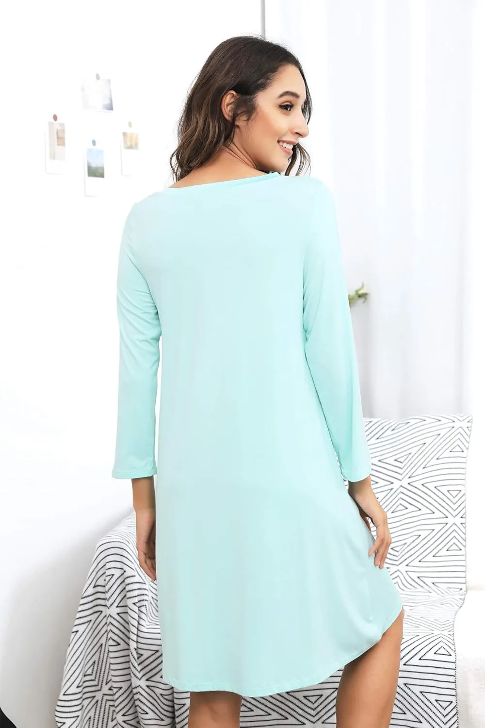 WiWi Nightgowns for Women Soft Long Sleeve Nightgown Plus Size Sleep Shirt Pajama Gown Viscose from Bamboo S-4X