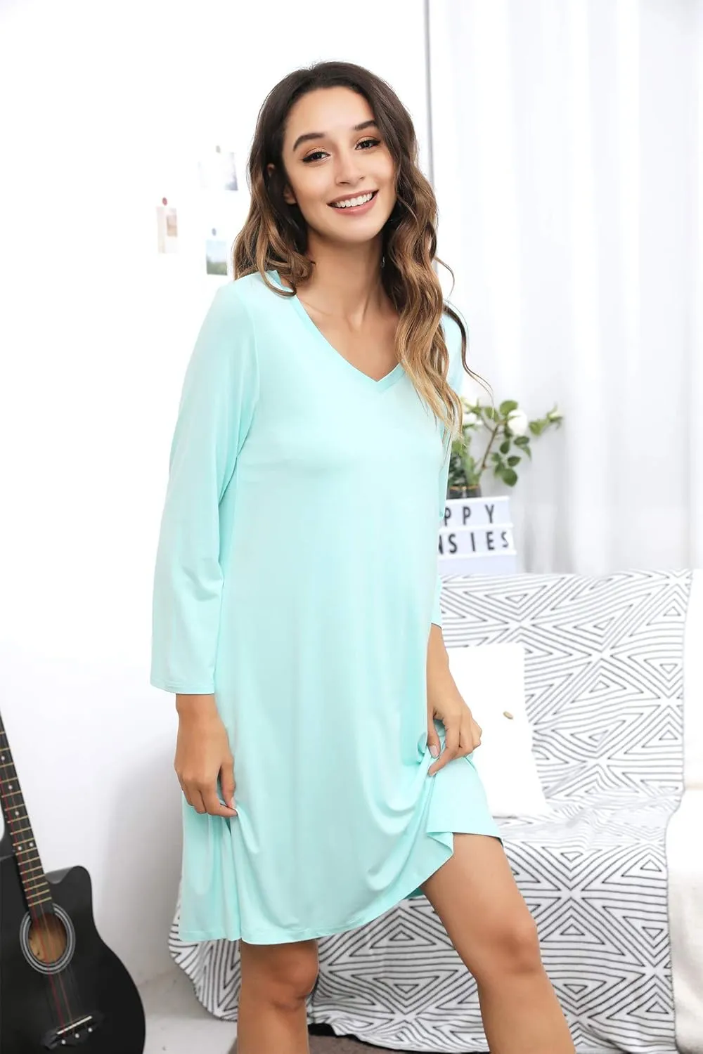 WiWi Nightgowns for Women Soft Long Sleeve Nightgown Plus Size Sleep Shirt Pajama Gown Viscose from Bamboo S-4X