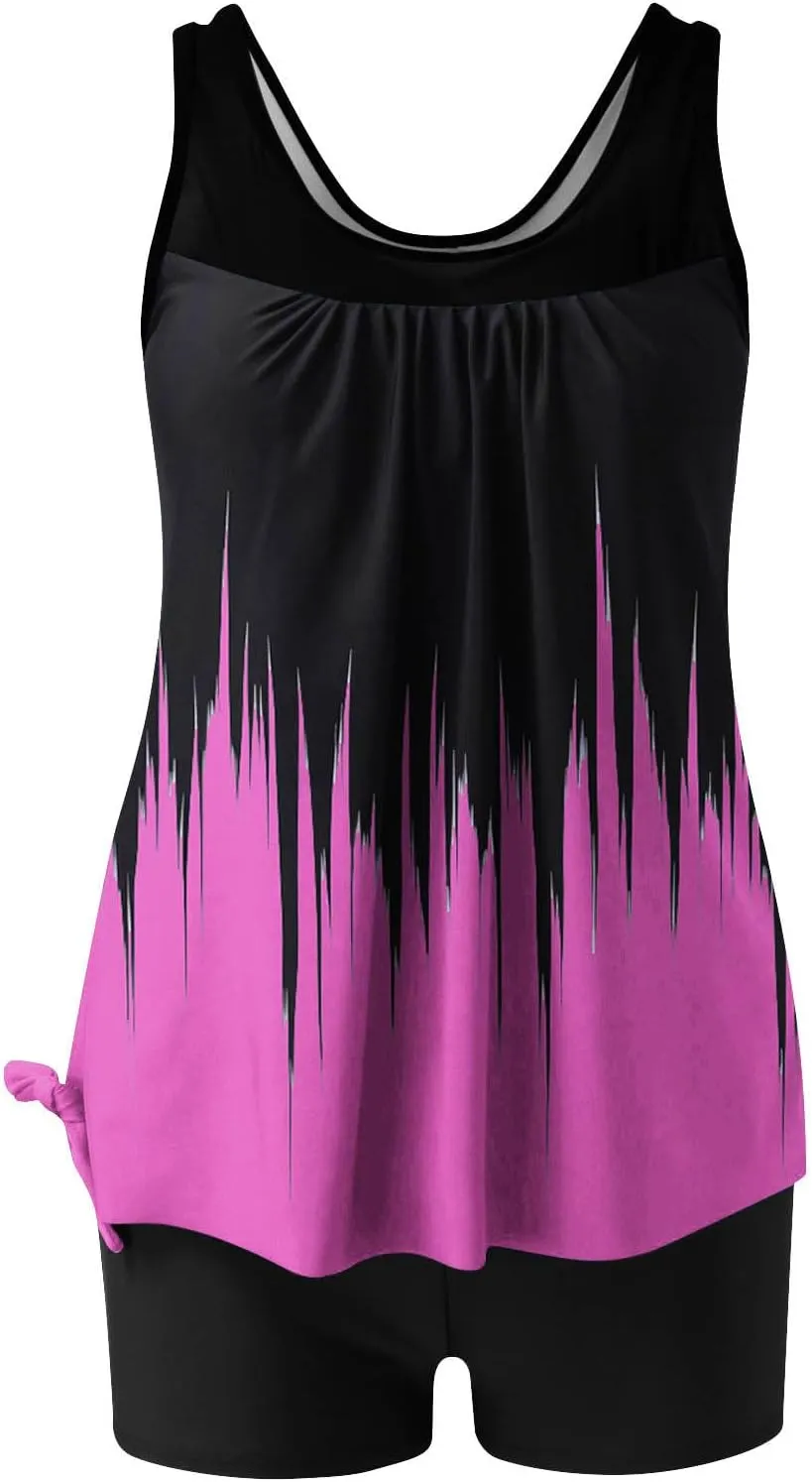 Womens 2025 Tankini Swimsuits Tummy Control Flowy Swimwear Two Piece Colorblock Bathing Suits Tank Top with Boyshort
