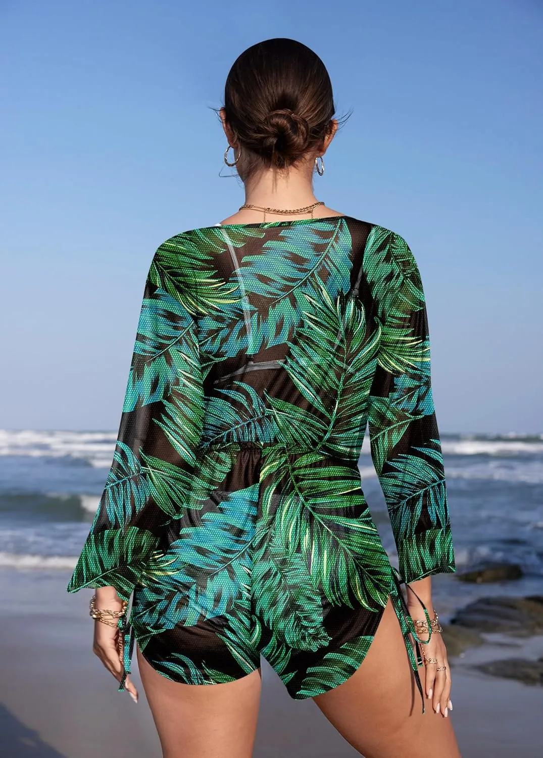 Women's Beach Deep V Neck Drawstring Swim Bikini Bathing Suit Cover up