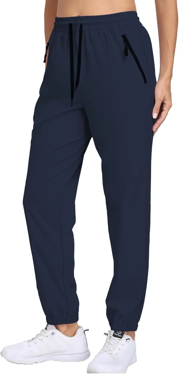 Women's Cargo Hiking Pants Lightweight Water-Resistant UPF 50  Quick Dry Elastic Waist Joggers with Zipper Pockets