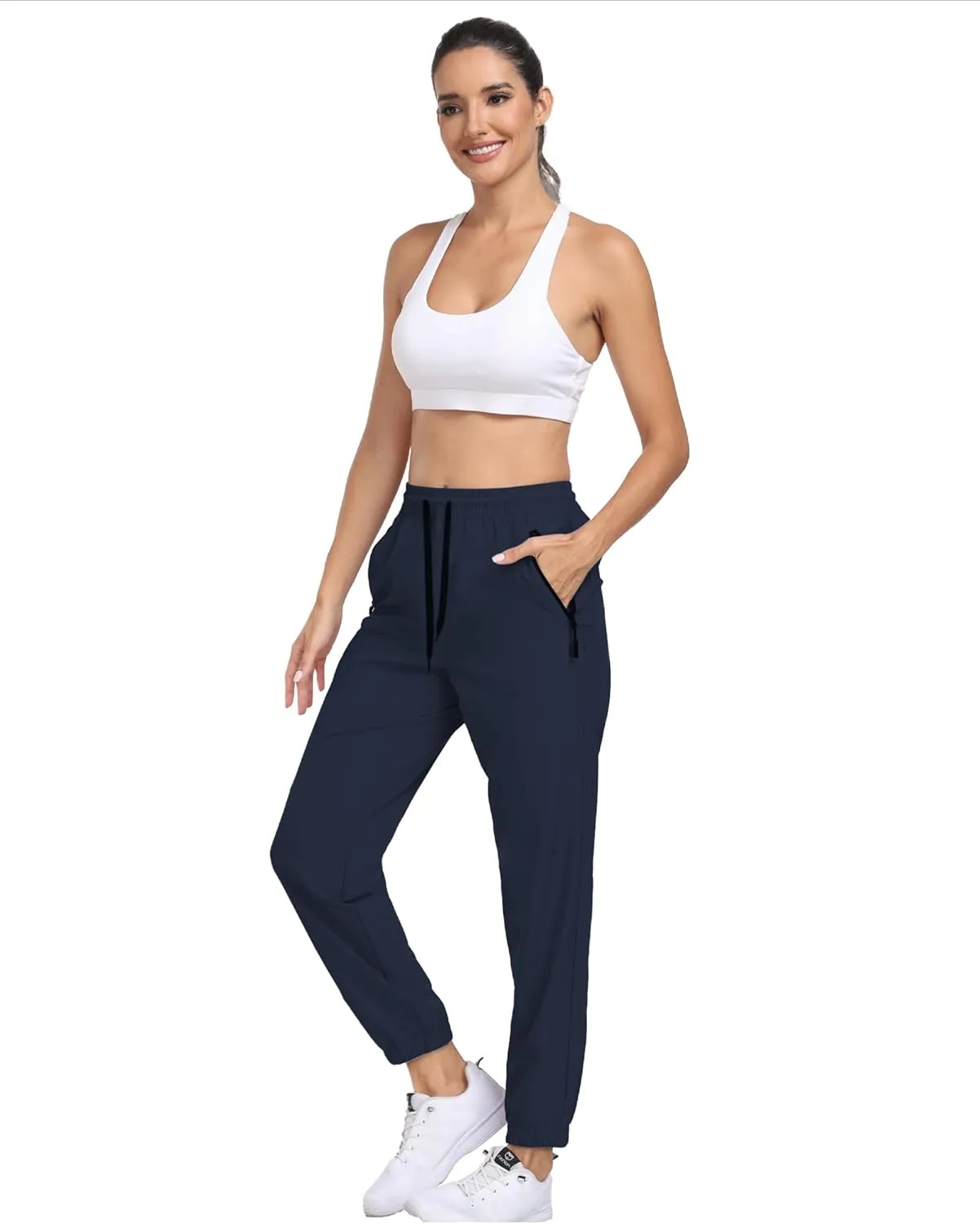 Women's Cargo Hiking Pants Lightweight Water-Resistant UPF 50  Quick Dry Elastic Waist Joggers with Zipper Pockets