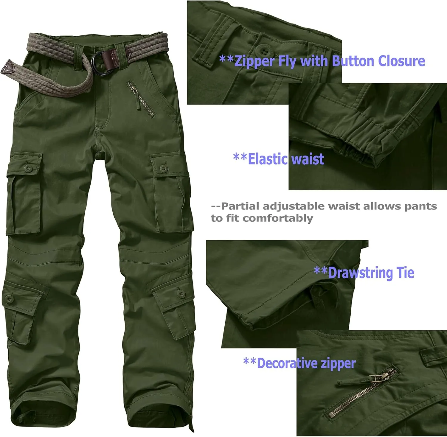 Women's Cotton Casual Military Army Cargo Combat Work Pants with 8 Pocket