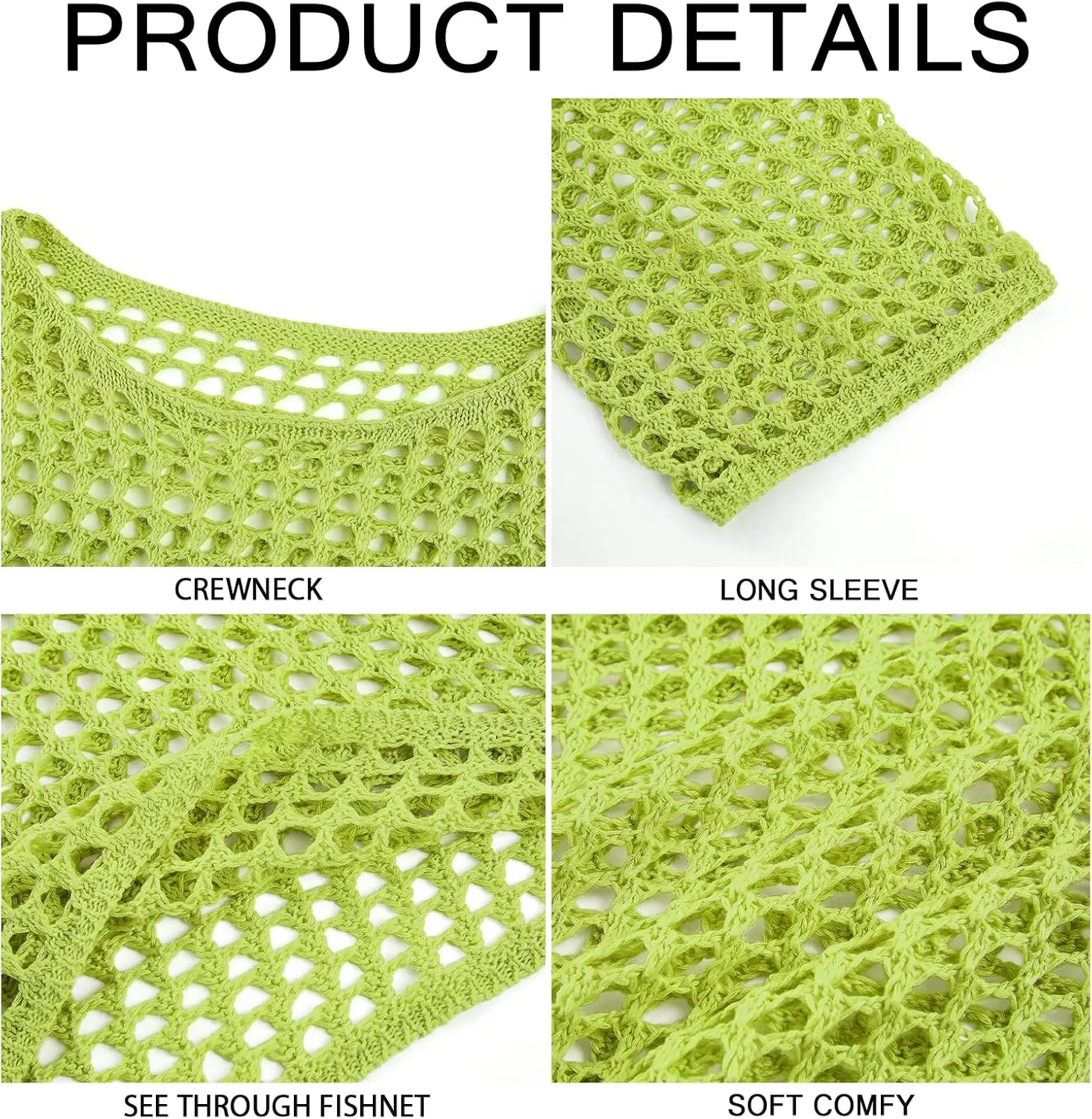 Womens Fishnet Crochet Crop Top Sexy Long Sleeve See Through Hollow Out Mesh Bikini Cover Ups