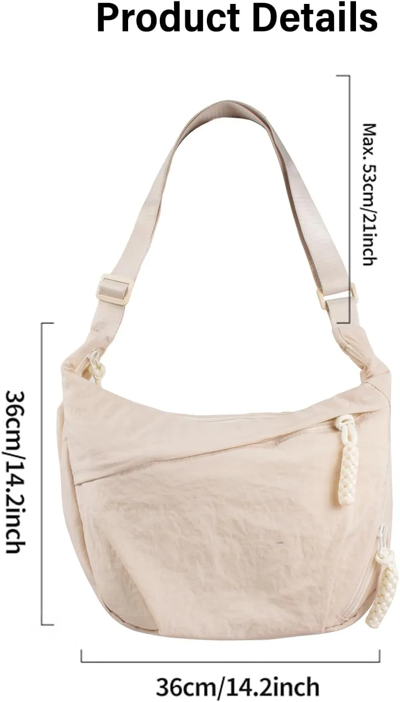 Women's Nylon Hobo Crescent Crossbody Bag, Multi-Pocket Sling Bag, Half Moon Shoulder Purse