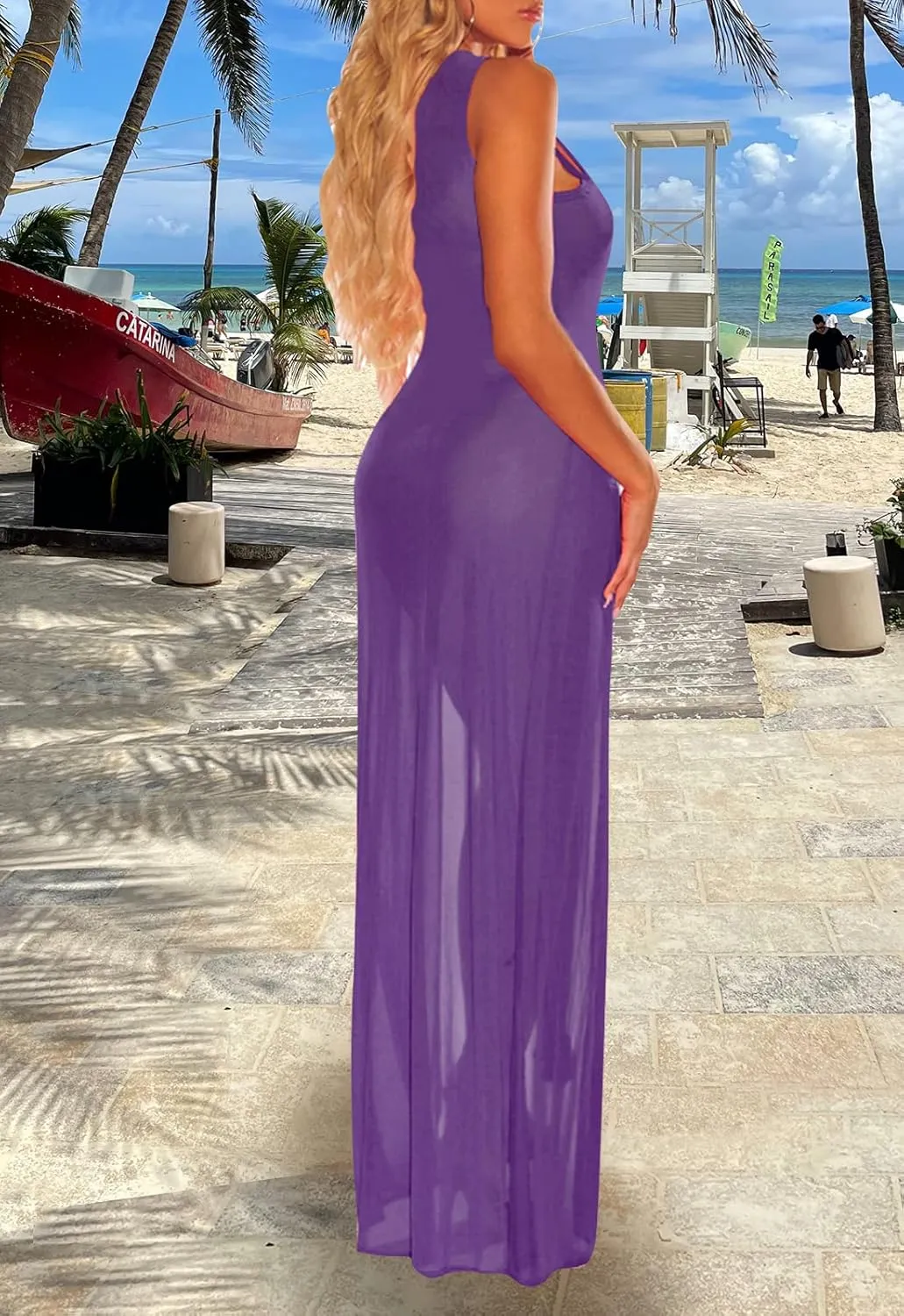 Women's Swimsuit Beach Bikini Cover up Sheer Mesh Dress Sexy See Through Mesh Tops Beachwear