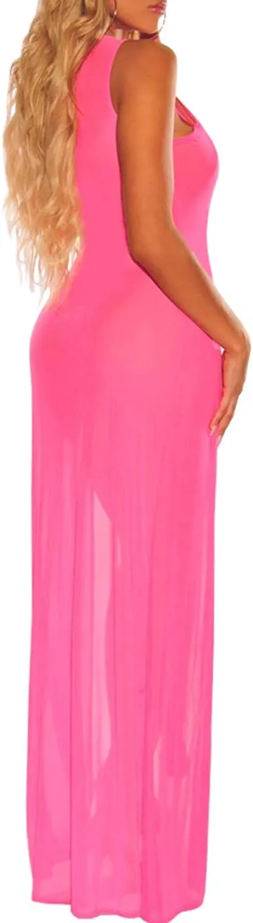 Women's Swimsuit Beach Bikini Cover up Sheer Mesh Dress Sexy See Through Mesh Tops Beachwear