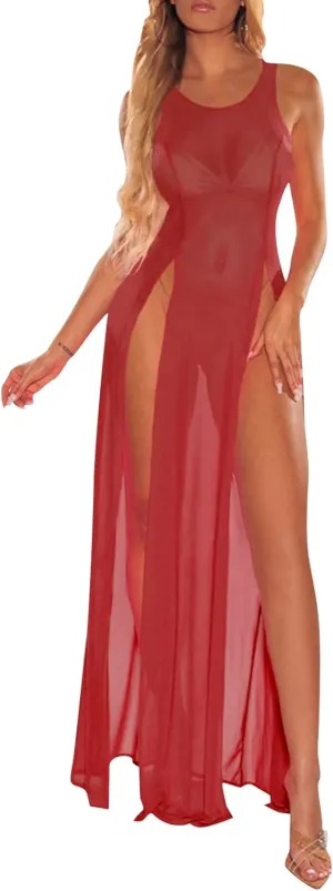 Women's Swimsuit Beach Bikini Cover up Sheer Mesh Dress Sexy See Through Mesh Tops Beachwear