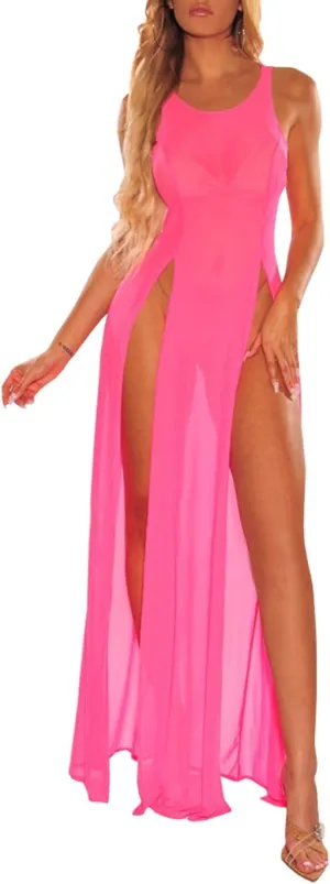 Women's Swimsuit Beach Bikini Cover up Sheer Mesh Dress Sexy See Through Mesh Tops Beachwear