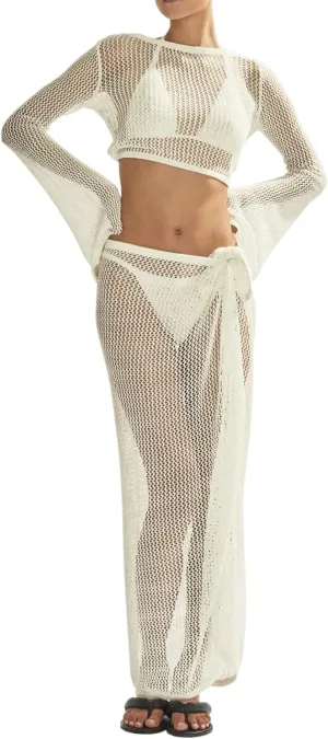 Women's Swimsuits Cover Ups Set for Crochet Bathing Suit Hollow Out 2 Piece Bikini Coverup Beach Swimwear