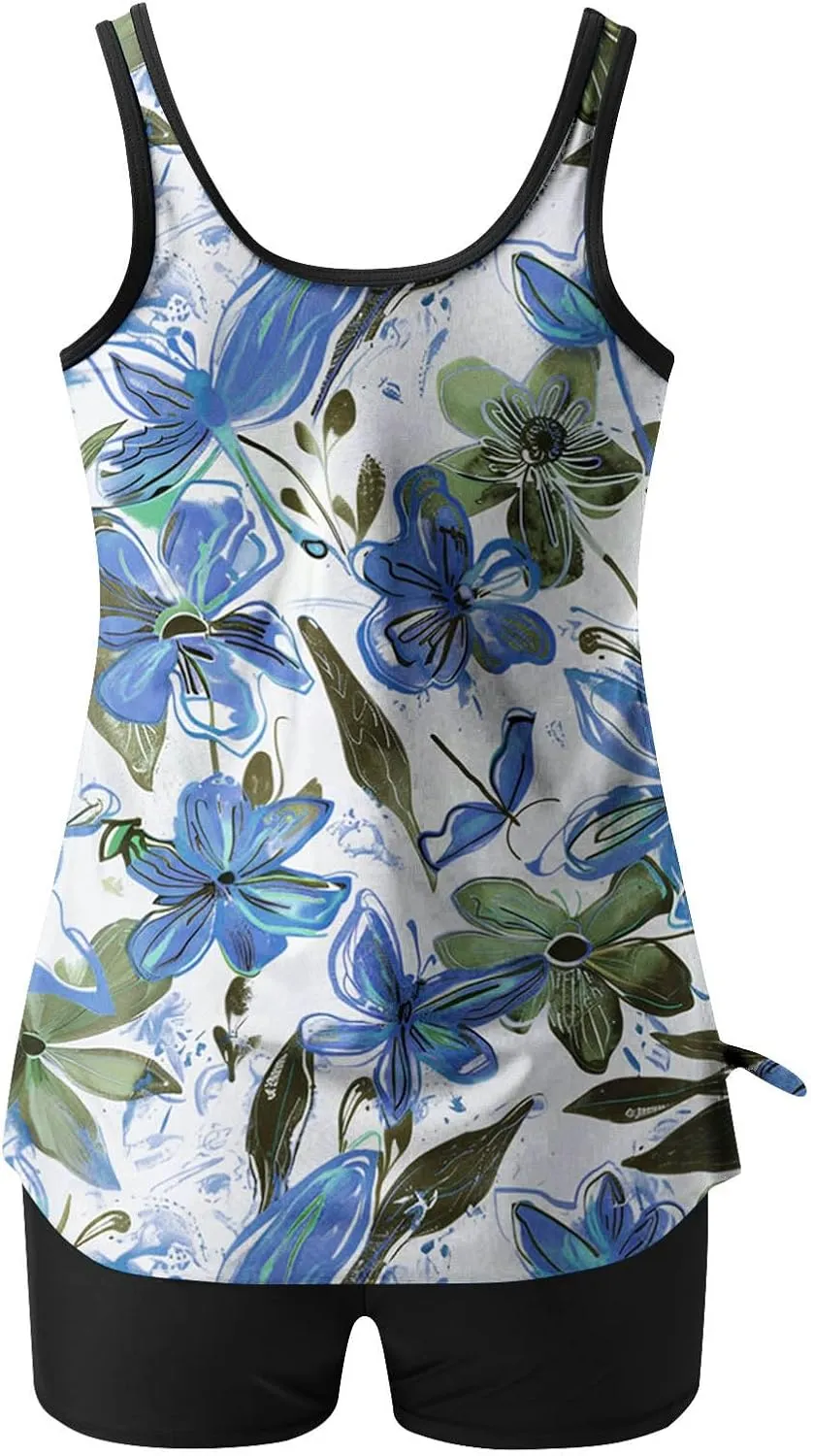 Womens Tankini Swimsuits 2025 Sports Tummy Control Printed Bathing Suits Two Piece Swimwear Tank Top with Shorts 2025