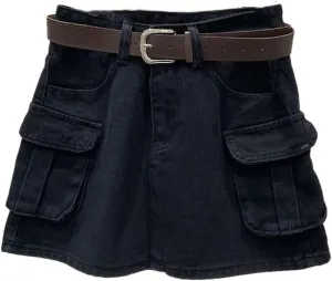 Women's Vintage Gothic Y2K Mini Skirt Harajuku Multi Pocket Denim Plaid Streetwear Casual Sexy Skirt