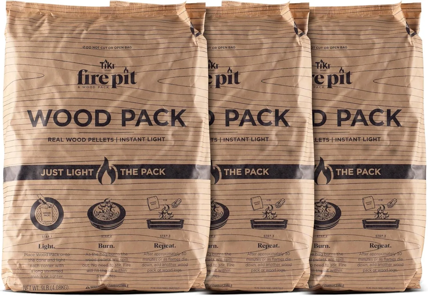 Wood Pack – 3-Pack Wood Pellets for Smokeless Fire Pits, Easy-to-Use Fire Pit Fuel for Outdoor Heating & Camping, 30  Minute Burn Time, Made in The USA