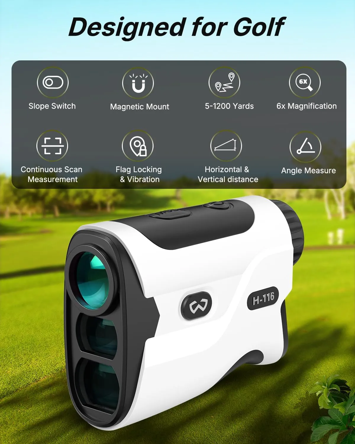 WOSPORTS Golf Rangefinder with Slope - 1200/1500 Yards Laser Range Finder Golf with Magnetic Strap, Flag Pole Locking Vibration
