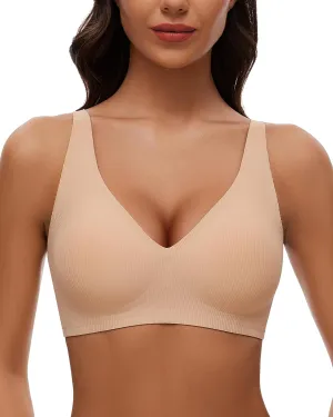 WOWENY Wireless Bras for Women No Underwire Full Coverage Seamless Push Up Bra Comfort Deep V Bralettes with Support