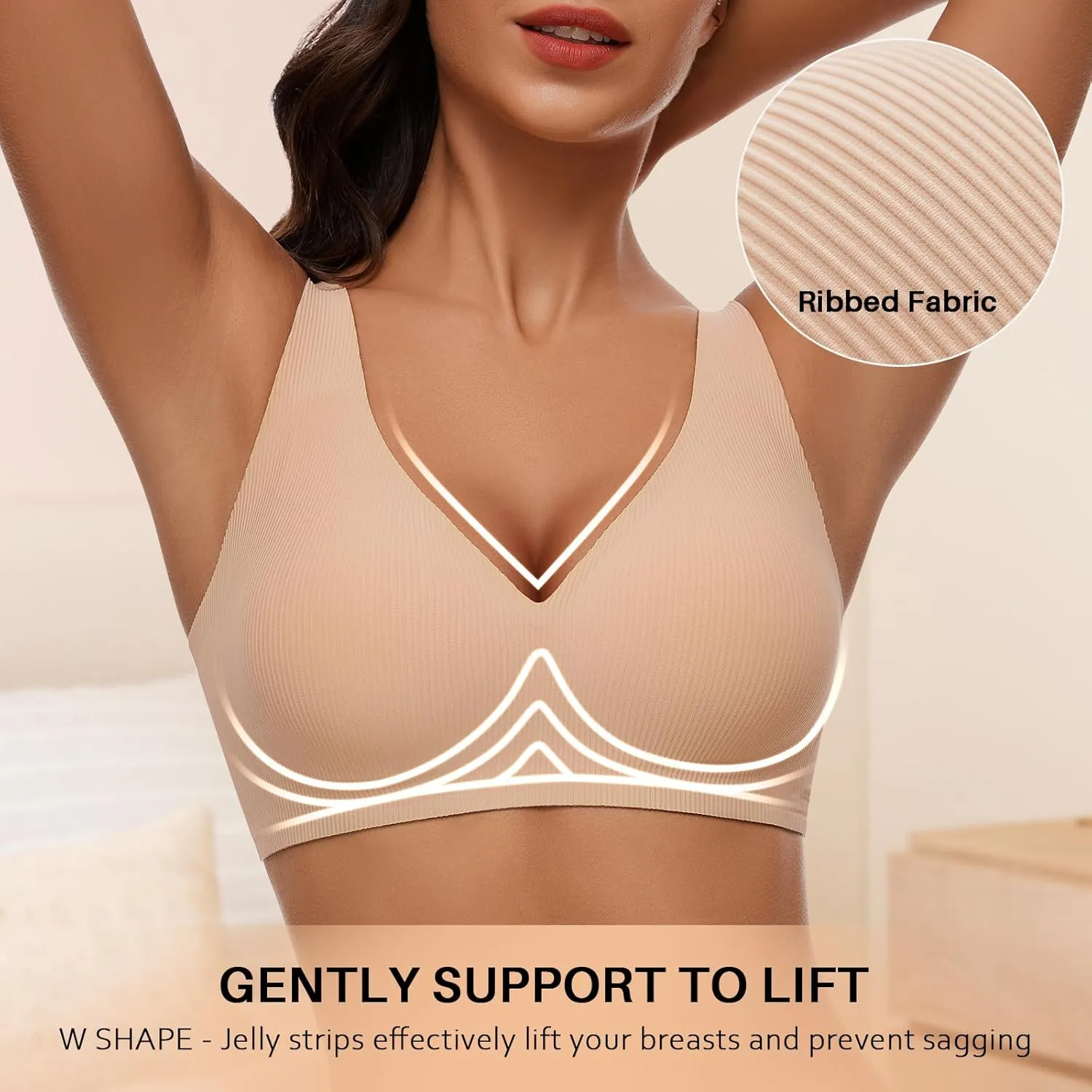 WOWENY Wireless Bras for Women No Underwire Full Coverage Seamless Push Up Bra Comfort Deep V Bralettes with Support