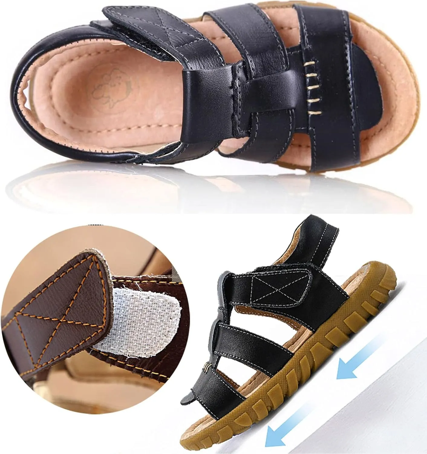 WUIWUIYU Boys Girls Outdoor Casual Open Toe Sport Sandals Beach Water Swimming Athletic Leather Summer Shoes