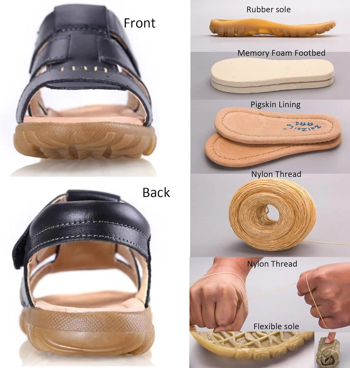 WUIWUIYU Boys Girls Outdoor Casual Open Toe Sport Sandals Beach Water Swimming Athletic Leather Summer Shoes
