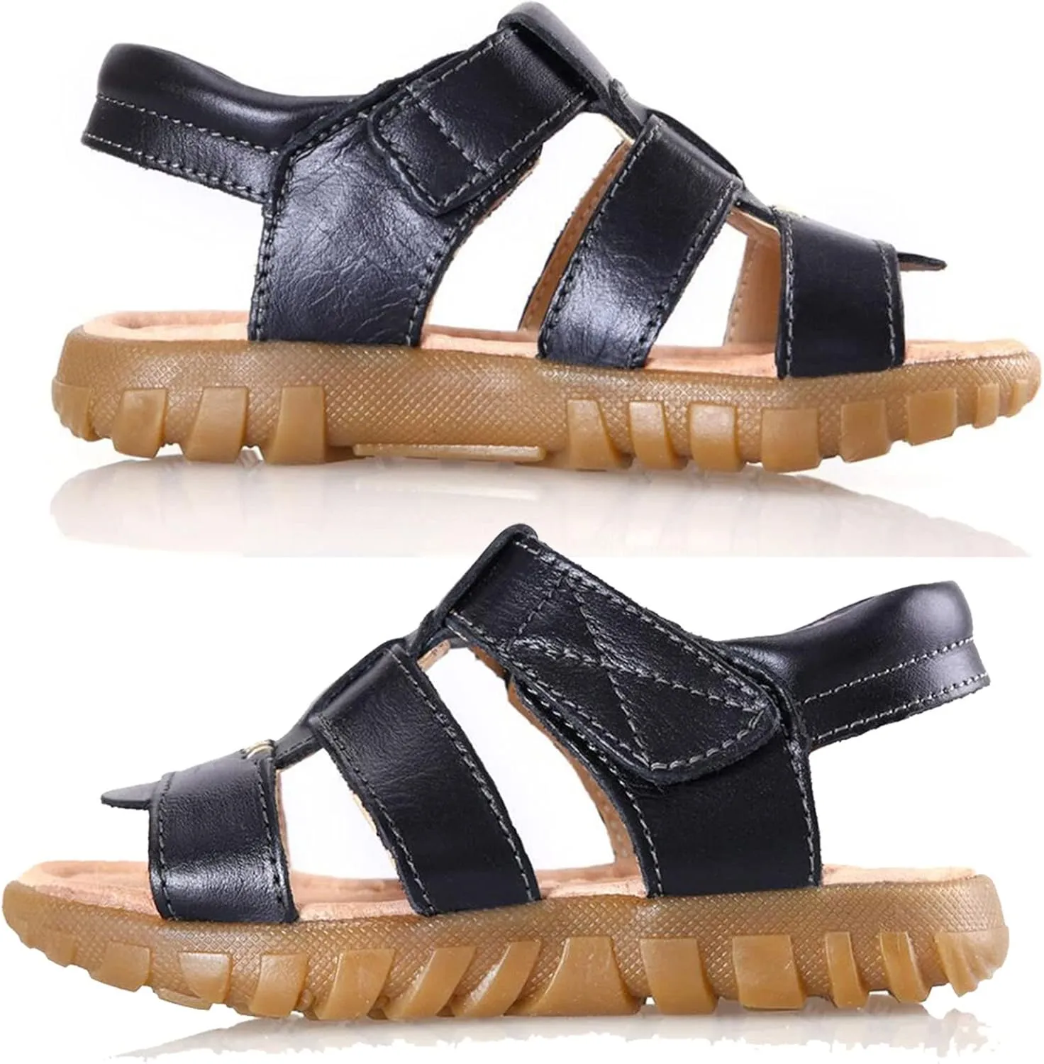 WUIWUIYU Boys Girls Outdoor Casual Open Toe Sport Sandals Beach Water Swimming Athletic Leather Summer Shoes