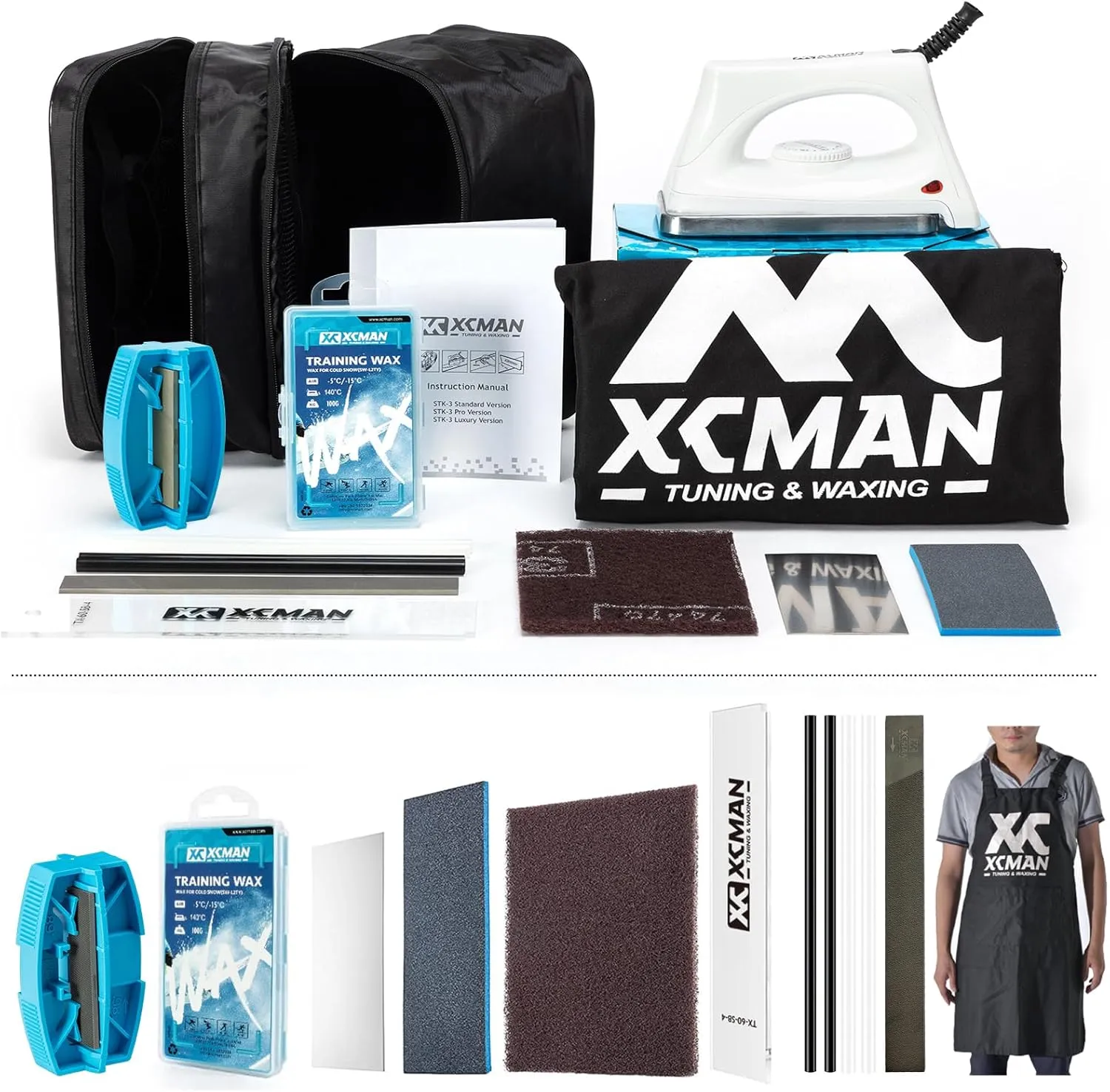XCMAN Complete Ski Snowboard Tuning and Waxing Kit with Waxing Iron,Universal Wax,Edge Tuner,Brush,Wax Scraper,Ptex