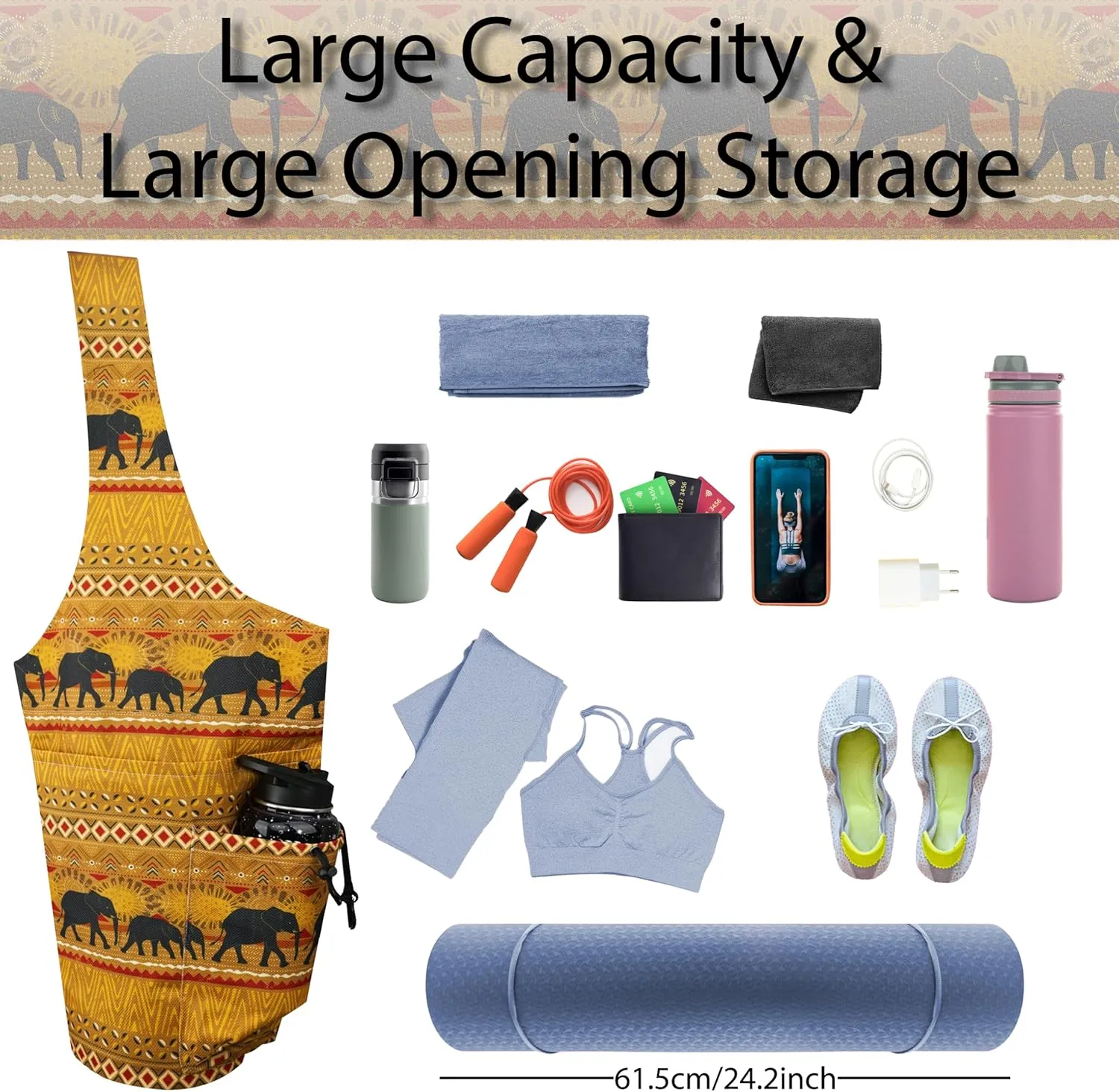 Yoga Mat Bag Yoga Tote Bag with Large Waterproof Zipper Pocket and Drawstring Pocket Yoga Mat Bag Carrier Fit Most Size Mats and All You Stuff