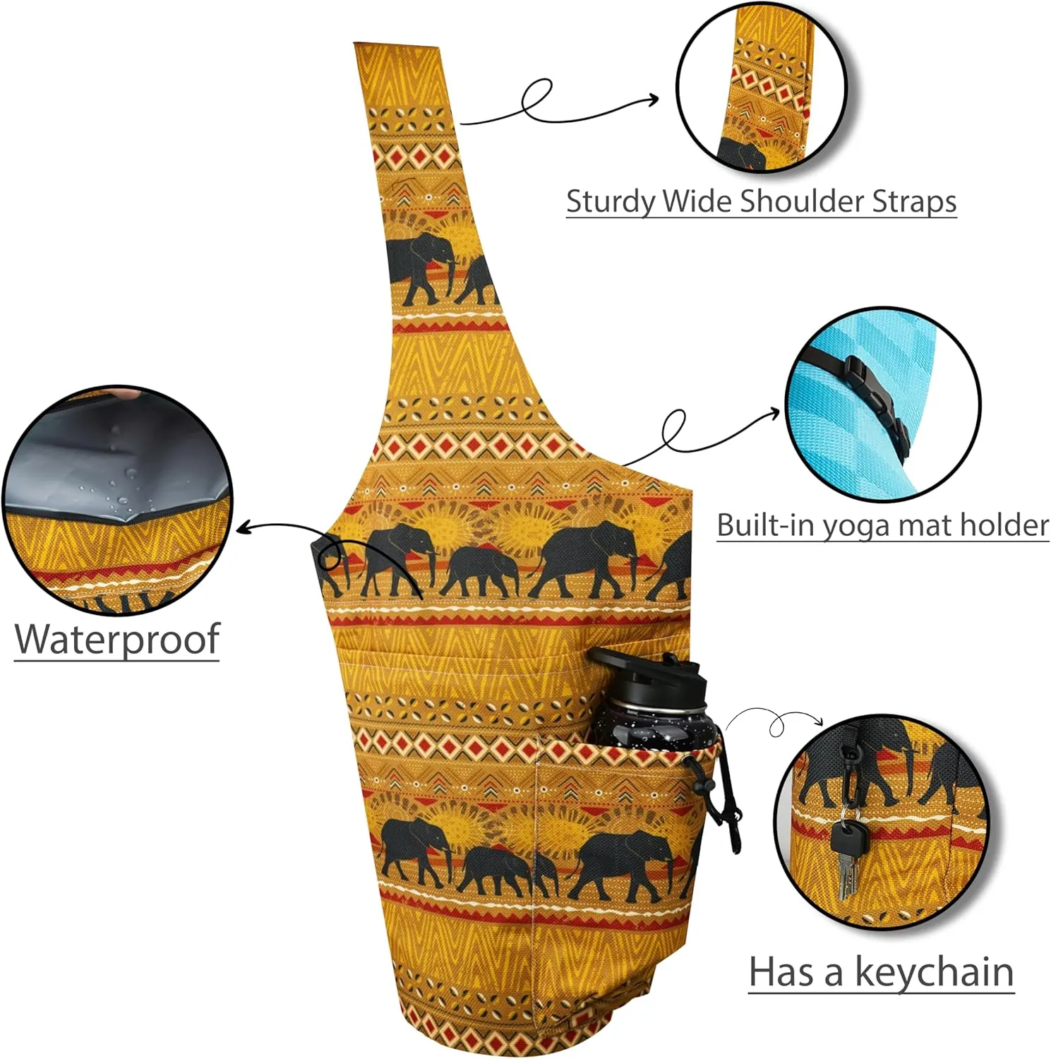 Yoga Mat Bag Yoga Tote Bag with Large Waterproof Zipper Pocket and Drawstring Pocket Yoga Mat Bag Carrier Fit Most Size Mats and All You Stuff