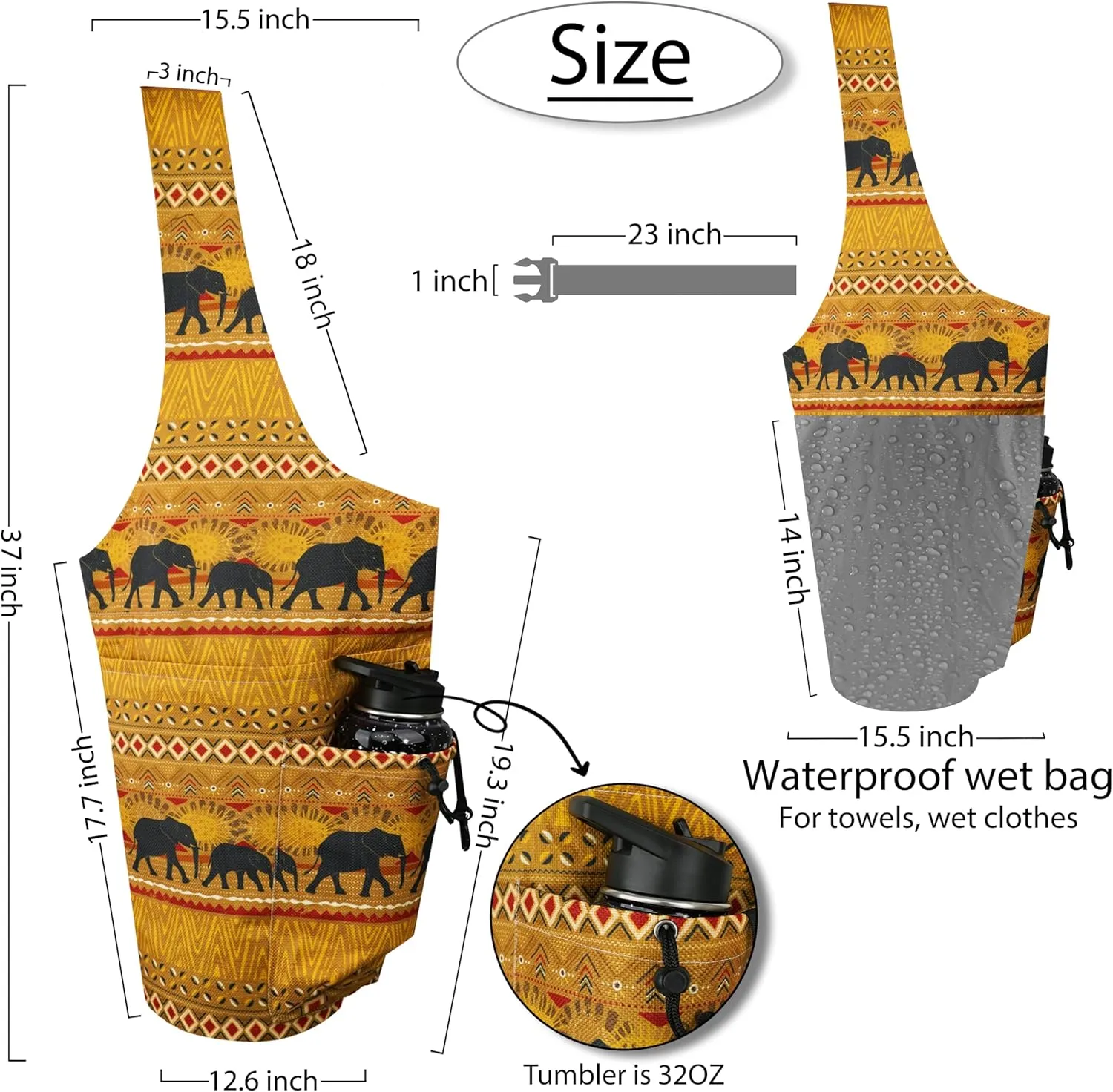 Yoga Mat Bag Yoga Tote Bag with Large Waterproof Zipper Pocket and Drawstring Pocket Yoga Mat Bag Carrier Fit Most Size Mats and All You Stuff