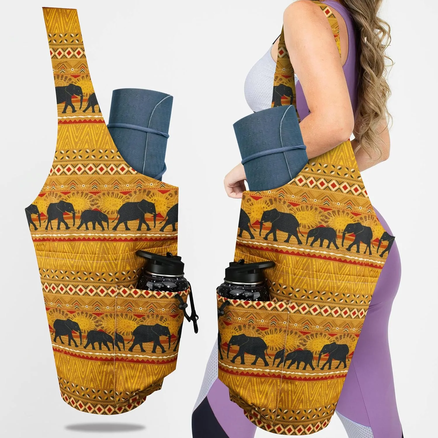 Yoga Mat Bag Yoga Tote Bag with Large Waterproof Zipper Pocket and Drawstring Pocket Yoga Mat Bag Carrier Fit Most Size Mats and All You Stuff