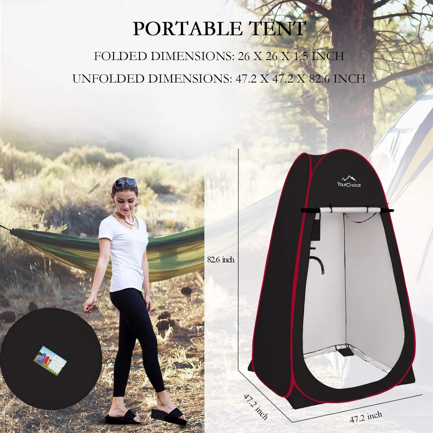 Your Choice XL Pop Up Privacy Shower Tent - Portable Changing Tent for Camping, Beach & Poolside - 82.6" Tall Double Storage Pockets & Carry Bag